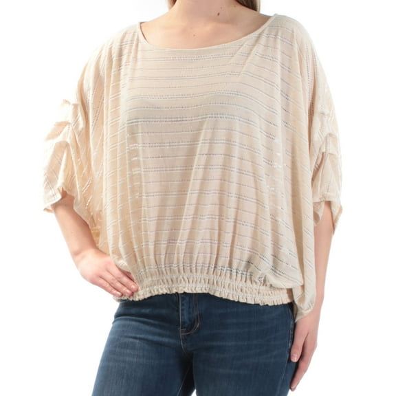 FREE PEOPLE Womens Beige 3/4 Sleeve Jewel Neck Top  Size: S