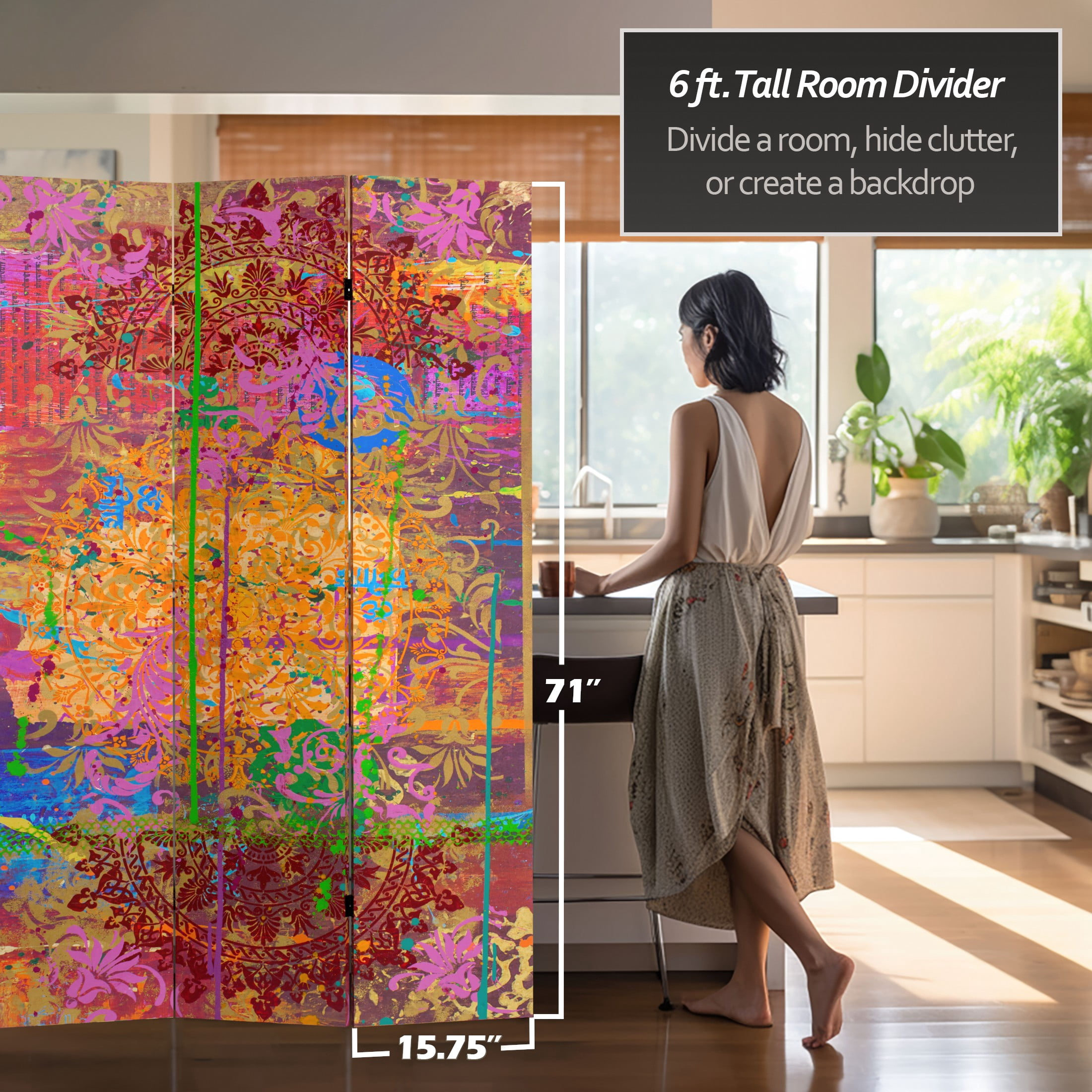 6 ft. Tall Double Sided Holi Canvas Room Divider