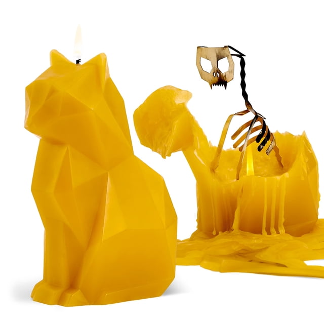 Vela 54Celsius Kisa Cat, amarillo mostaza, 17 x 7 x 11 cm, 20 horas