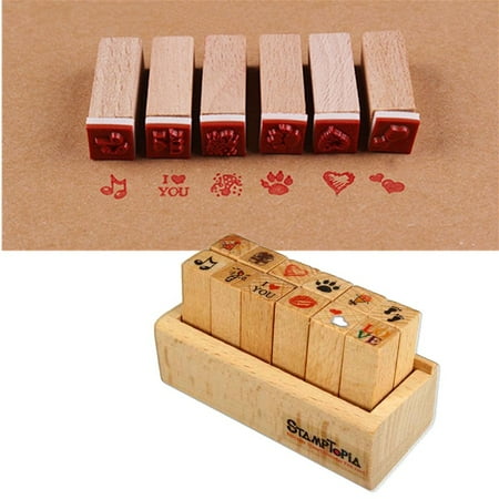 - 12pcs/Set Wooden Rubber Blocks Craved Printing Stamp Box Craft Scrapbooking,B color