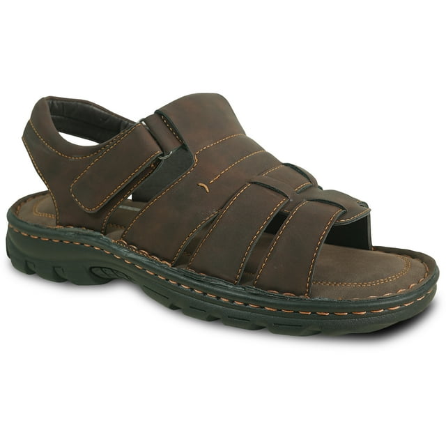kozi Sandale Classique Décontractée pour Homme Sandale de Pêcheur FISHMAN-2 Bout Ouvert Bride de Cou-de-Pied Ajustable Noir et Café