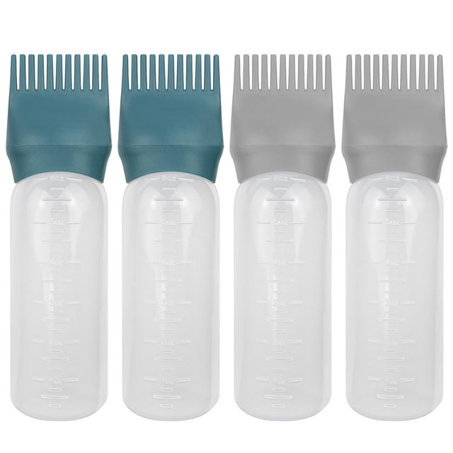 ZGQHZR 4 piezas botella aplicadora de peine de raíz aplicador de aceite para el cabello botella aplicadora de aceite para tinte para el cabello champús peluquerías.6 oz (gris+verde)
