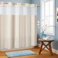 thumbnail image 5 of No Hook Shower Curtain, Beige Striped Shower Curtains for Bathroom with See Through Top Window, Modern Minimalist Stripes Farmhouse Waterproof & Washable Bath Curtain Standard 72"x72", 5 of 5