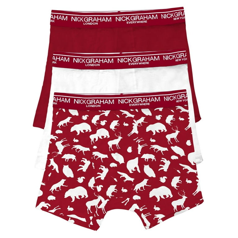 Men's Nick Graham 3-Pack Super Soft Touch Performance Cotton Stretch Boxer  Briefs White Red Animal House