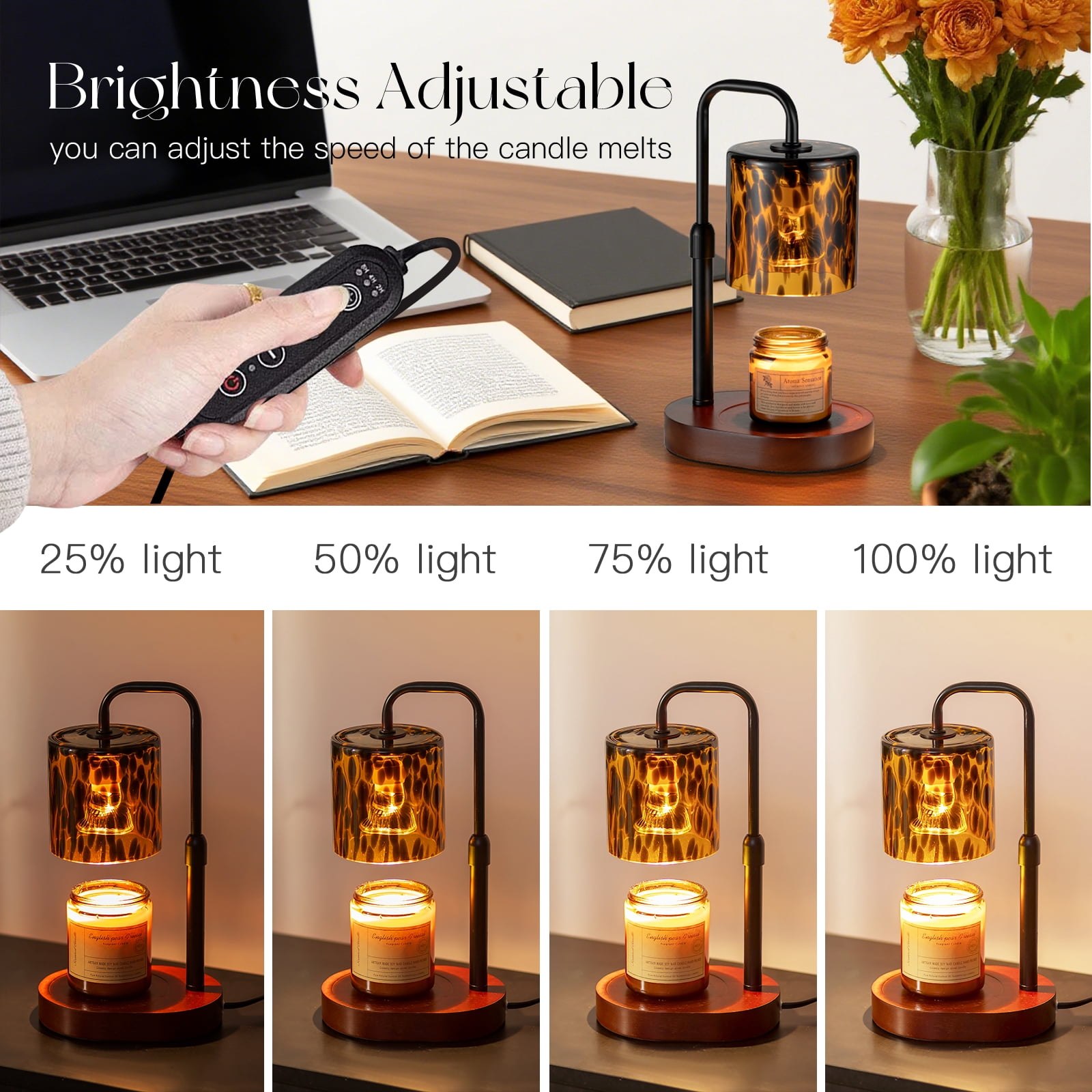 Sziqiqi Adjustable Candle Warmer Lamp with Timer: Vintage Leopard Lamp with 2 Bulbs Dimmer Tortoise Shell Design Flameless for Safe Home Fragrance Christmas Home Decor Ideal Gift for Women