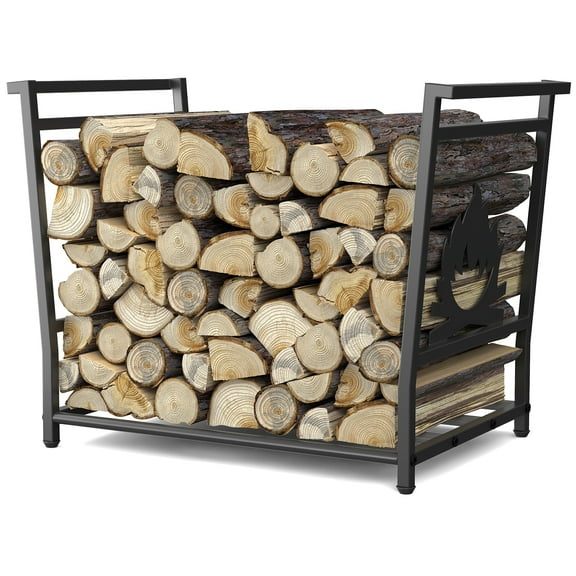 Firewood Rack Holder, 22.83 inch Outdoor Indoor Metal Wood Pile Storage Organizer, Patio Logs Stand tool, Heavy Duty Fire Wood Holder for Fireplace, Black
