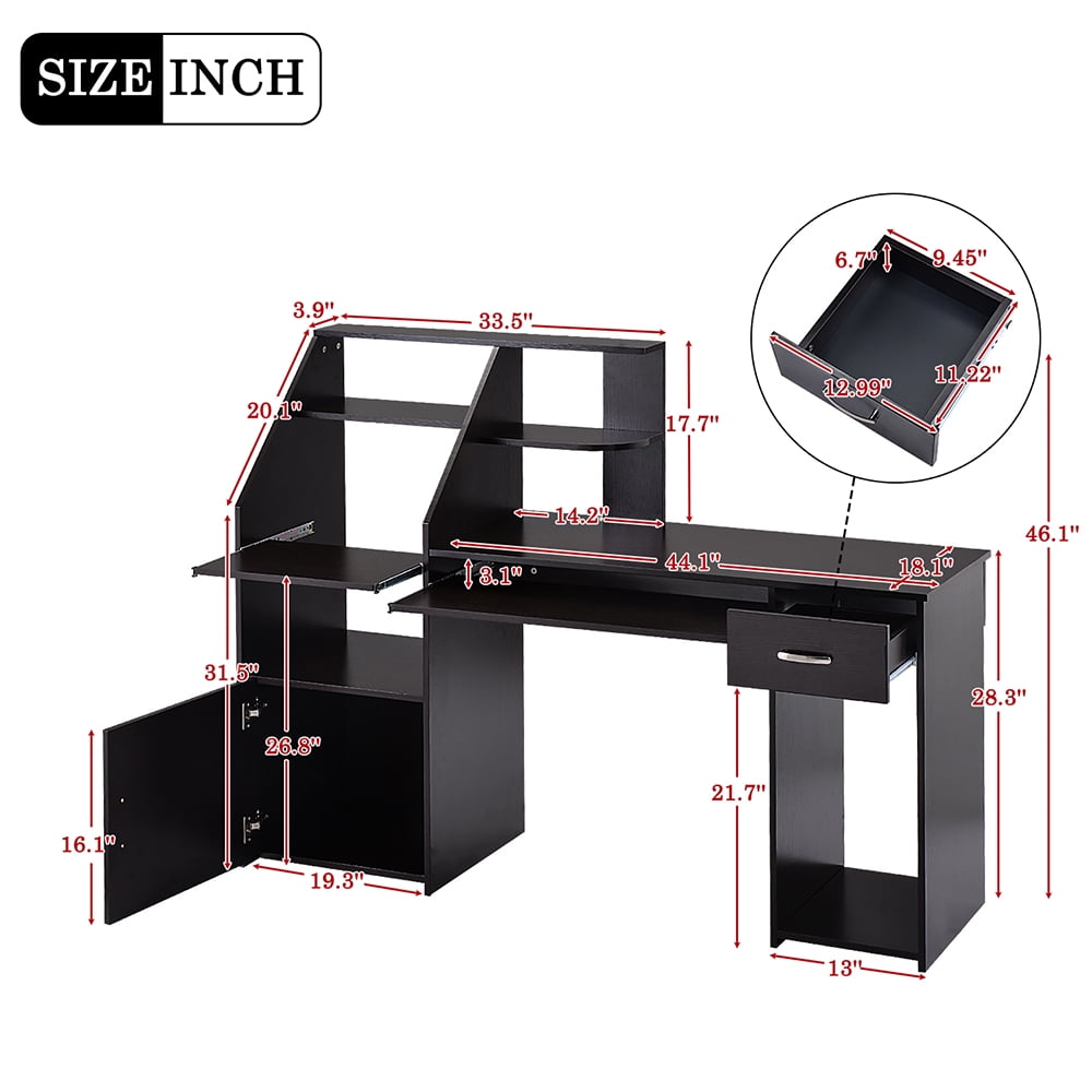 Lowestbest Multi-Functions Computer Desks, Home Office Desk Table with Cabinet, Espresso Lowestbest Multi-Functions Computer Desks, Home Office Desk Table with Cabinet, Espresso
