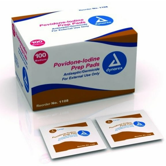 Dynarex Povidone-Iodine Prep Pads, Medium, 100 ea (Pack of 6)