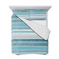 thumbnail image 7 of Quilts Full Size Bedding Set, Teal Nordic Style Stripes Lightweight Quilted Comforter, Turquoise Texture Soft Reversible Bedspread Coverlet with Pillow Covers for All Season, 78" x 90", 7 of 7