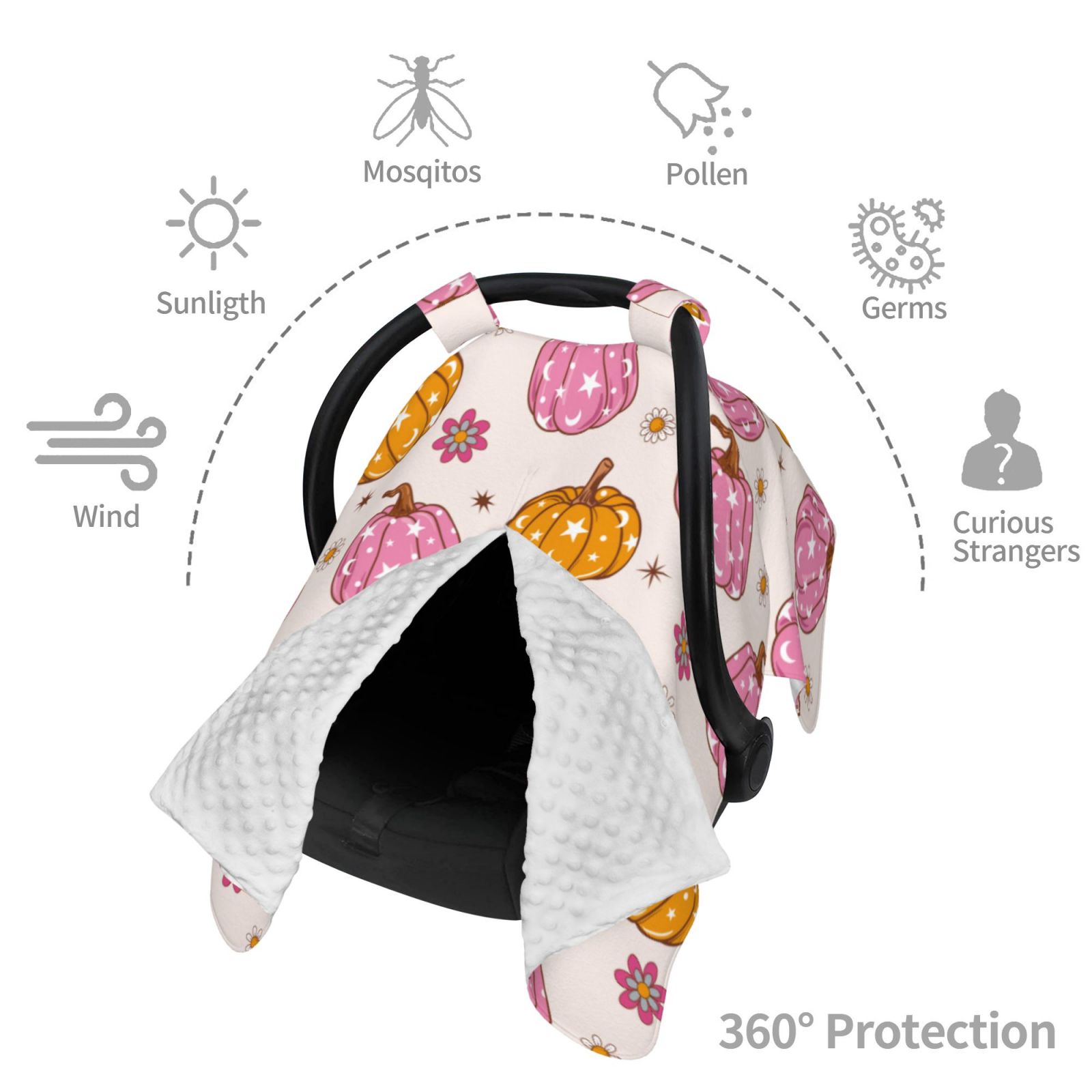 Car Seat Cover Baby - Cute Pink Daisy Pumpkin Breathable Infant Car Seat Cover for Baby Carseat, Lightweight Comfort Baby Essentials Must Haves Newborn Stuff for Girl Boy