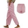 thumbnail image 5 of frariair ​Linen Blend Wide Leg Pants For Women Comfortable Elastic Waist Summer Palazzo Trousers Boho Chic Casual Outfit Design​ Pink, 5 of 9