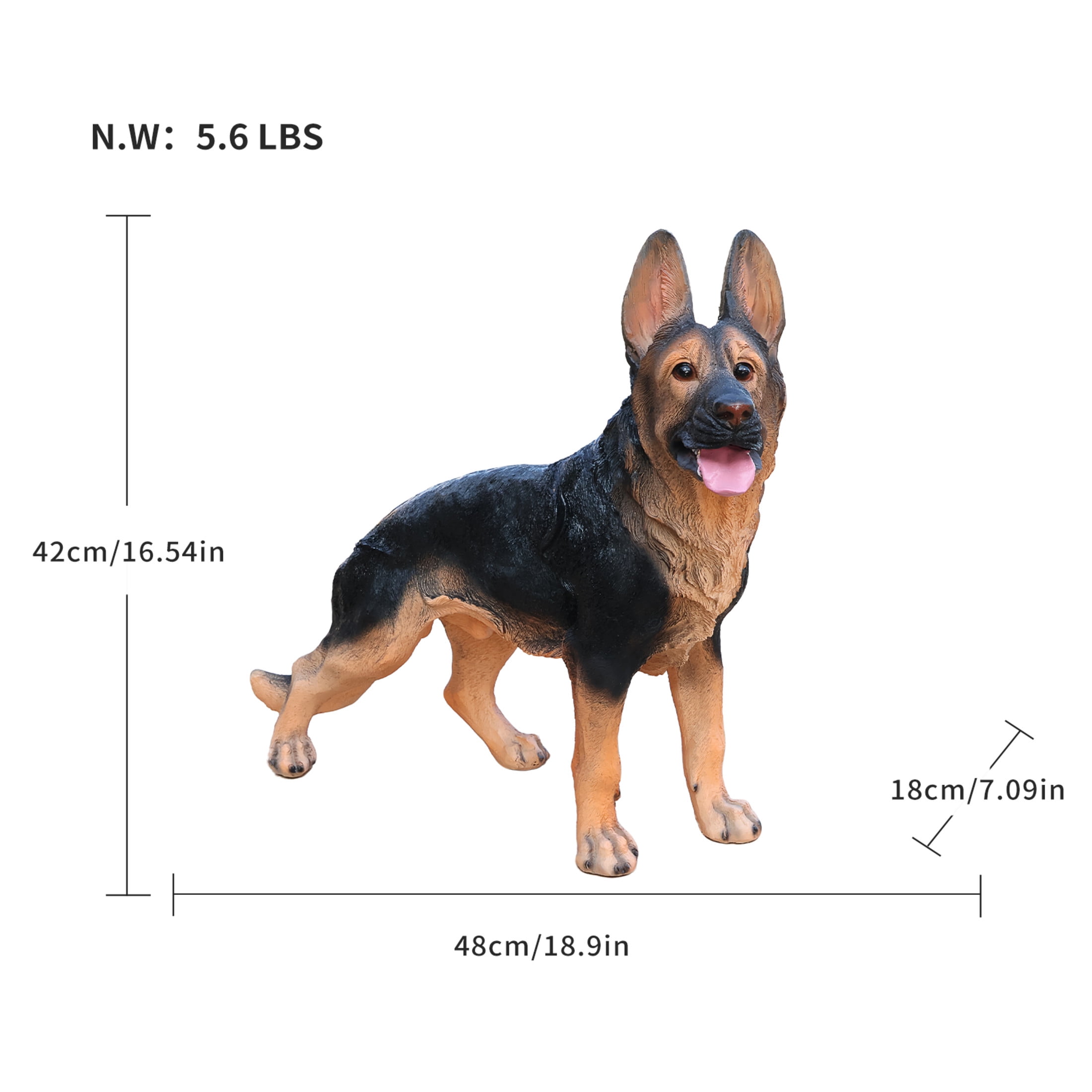 Noble House Lifelike Standing German Shepherd Dog Statue, Realistic Resin Animal Figurine for Outdoor Garden Decor, Black Brown