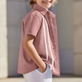 thumbnail image 3 of Zpanxa Toddler Boys Vertical Eyelet Stripe Trim Button Down Short Sleeve Shirts Lapel Collar Summer Casual Woven Dress Tops for Kids, 3 of 9
