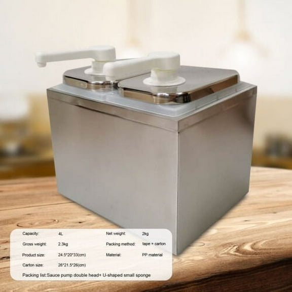Large Capacity Double Head Sauce Pump Squeeze Condiment Dispenser Stainless 4L