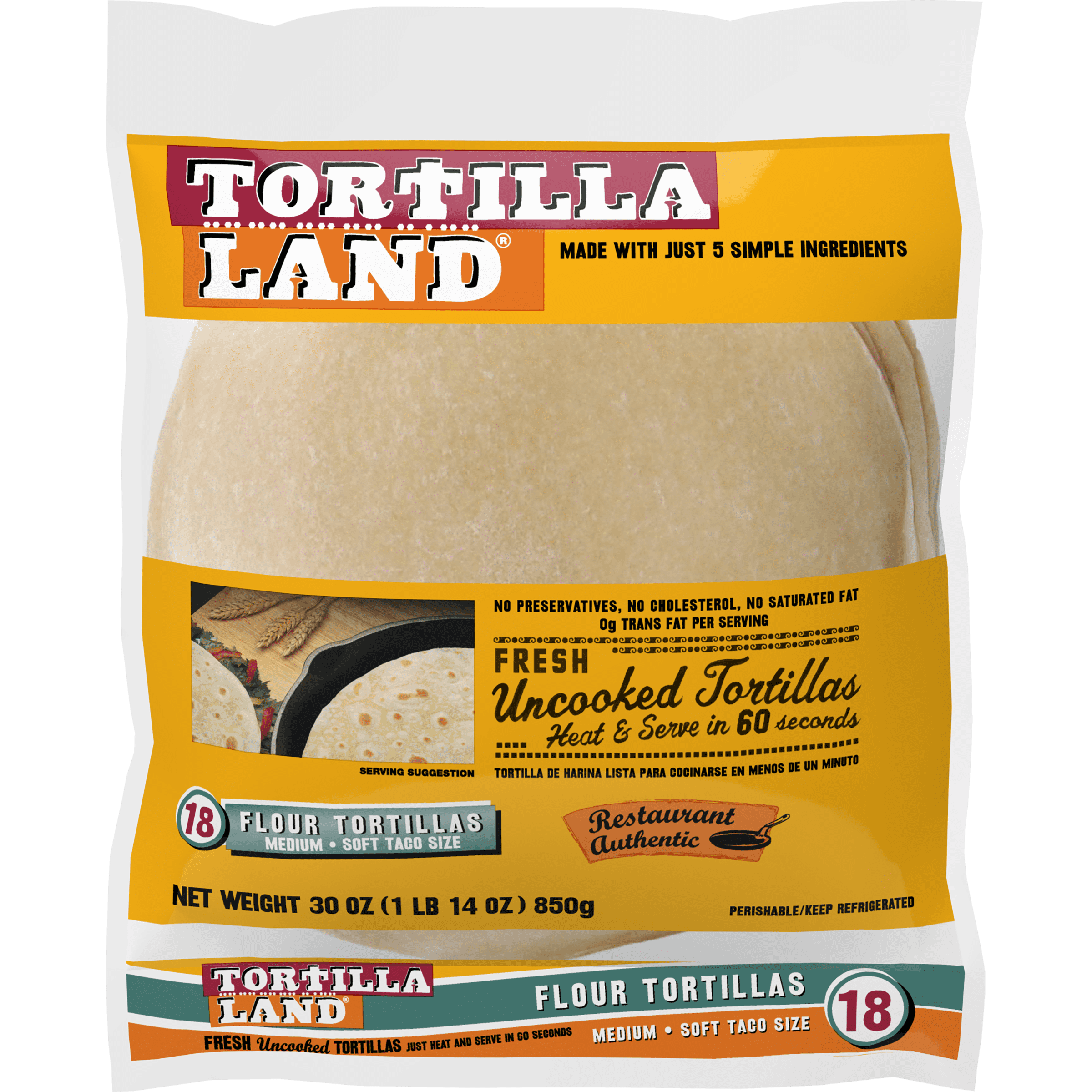 TortillaLand ReadytoCook Soft Taco Size Flour Tortillas, 18 Count