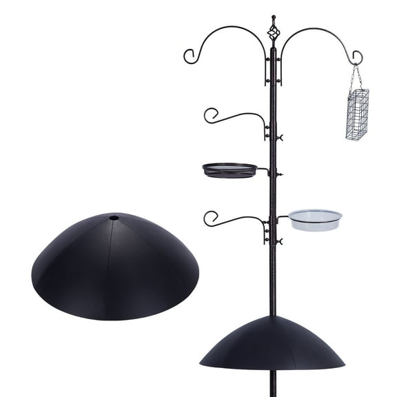 Backyard Expressions Heavy Duty Bird Feeding Station Kit w/Squirrel Baffle - 90" Bird Feeder Pole with 5 Prong Base, Suet Feeder, Mesh Feeding Tray, 4 Feeder Hooks, Water Dish - Black