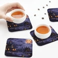 thumbnail image 3 of KLL Drink Coasters Set Square of 4,PU Leather Absorbent Coasters Set Decorative Coffee Cup Coasters Housewarming Gift for Home Decor-Mystery House Halloween Night, 3 of 5