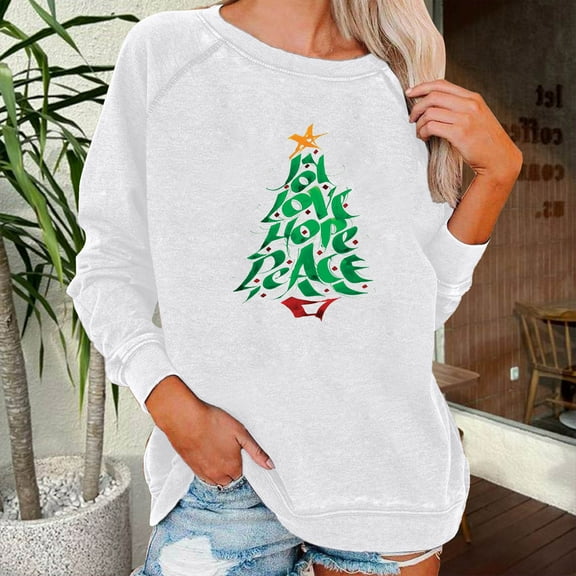 Aloohaidyvio Christmas Tops,Womens Long-Sleeved Printed Christmas Hoodie Crew-Neck Pullover Top