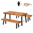 thumbnail image 2 of Gymax 3 PCS Picnic Dining Table Set Acacia Wood Rustic Metal w/ Umbrella Hole, 2 of 10
