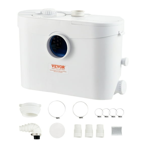 VEVOR Macerator Pump, 700W, 9600 L/h Flow, 32.8 ft/10 m Head, Macerator Sewerage Sump Pump with 3 Water Inlets for Toilet, Basement, Kitchen, Sink, Shower.