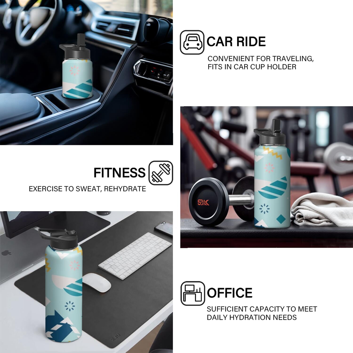 Modern 18 oz Insulated Stainless Steel Water Bottle with Straw & Cleaning Brush , Leakproof, BPA-Free, 304 Stainless Steel, Wide Mouth, Travel Mug for Car, Gym, Office