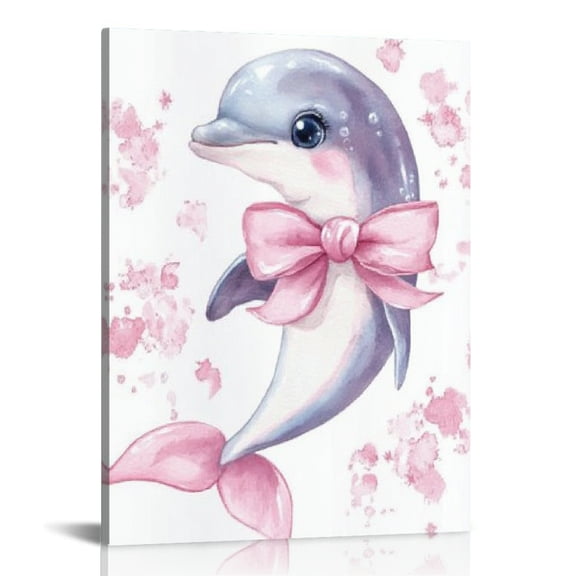 Patifu Dolphin Cute Kawaii Canvas Wall Art Print for Bathroom Living Room Bedroom Home Office Decor 12x16 in
