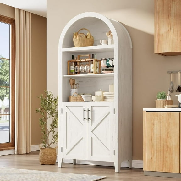 M optimized Wood Arched Bookcase with Doors - 5-Tier Open Display Shelf, Modern Bookshelf Storage Cabinet for Home Office Living Room Library
