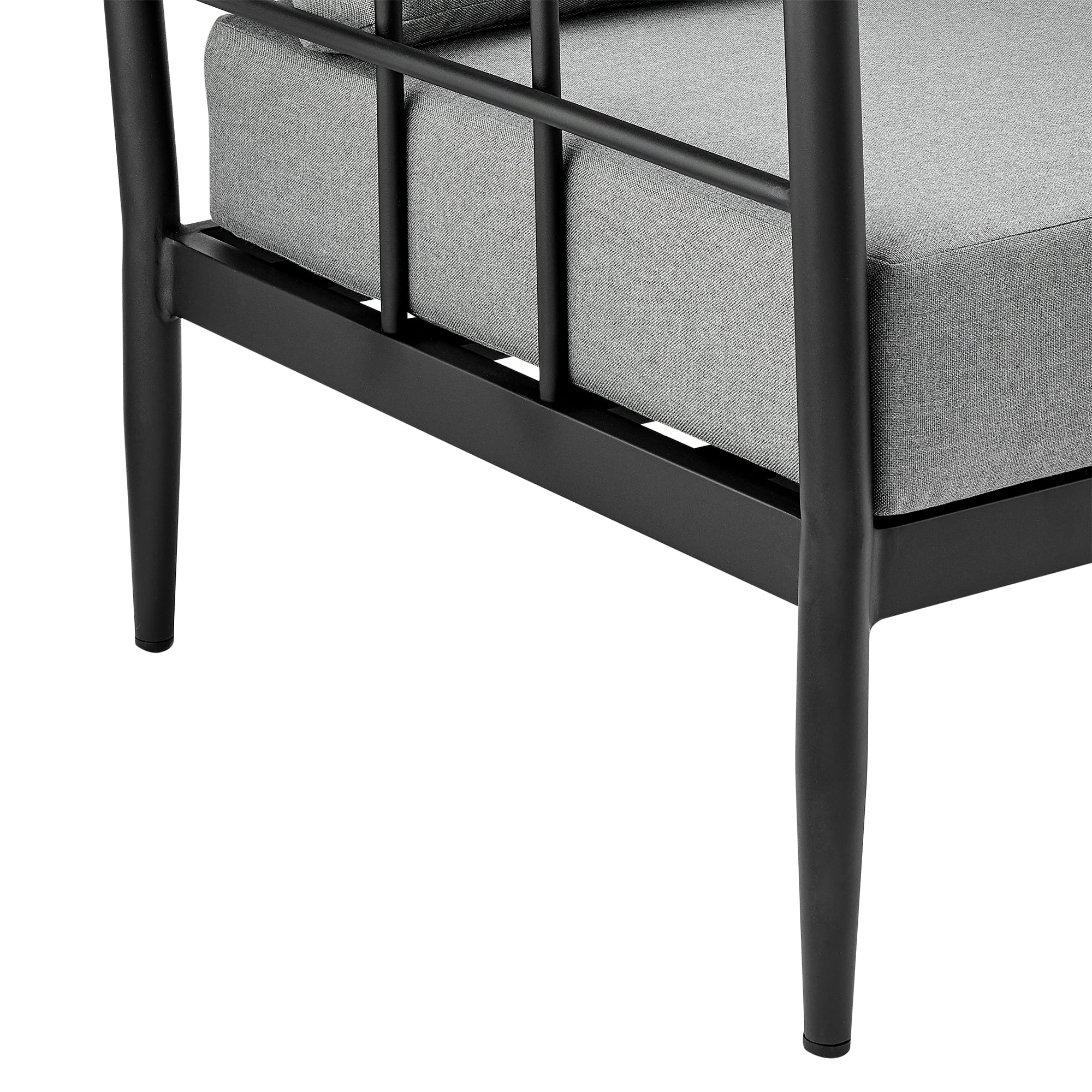 Veyda Aluminum and Teak Wood Outdoor Sofa in Black and Dark Gray