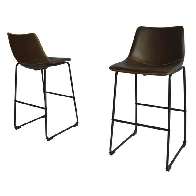 Coffee Faux Leather 29" Barstools with Black Legs (Set of 2)