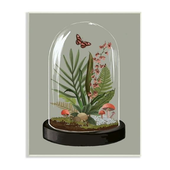 Stupell Industries Terrarium Dome Wildlife Nature Blooming Butterfly Botanicals Graphic Art Unframed Art Print Wall Art, Design by House of Rose