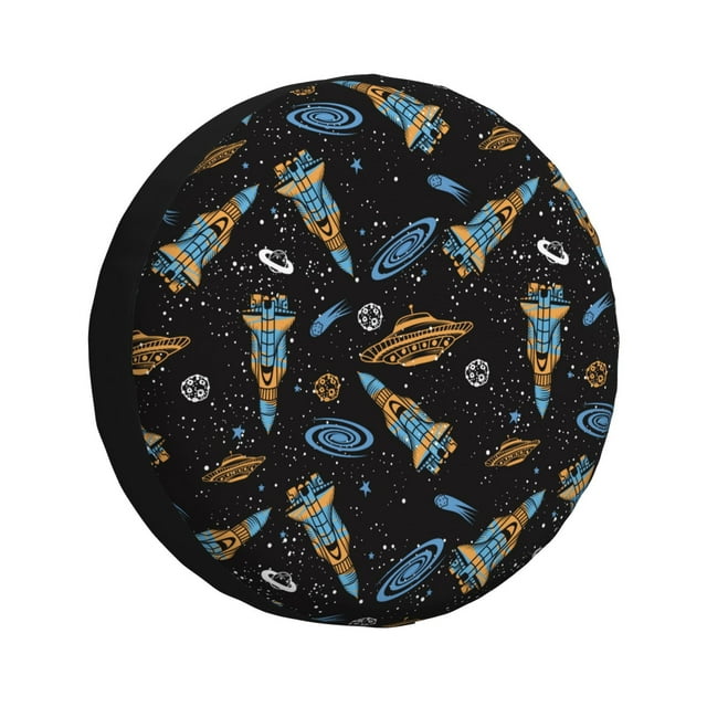 Fotbe Space Rocket Funda de Llanta de Repuesto con Estampado, Engrosada, Ajuste Universal para Jeep, Remolque, RV, SUV, Camión-17 inch