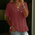 thumbnail image 6 of Paiwinds Women's V-Neck Linen Top Short Sleeve Button Detail Solid Color Casual Blouse with Ruffle Hem for Spring Summer, 6 of 9