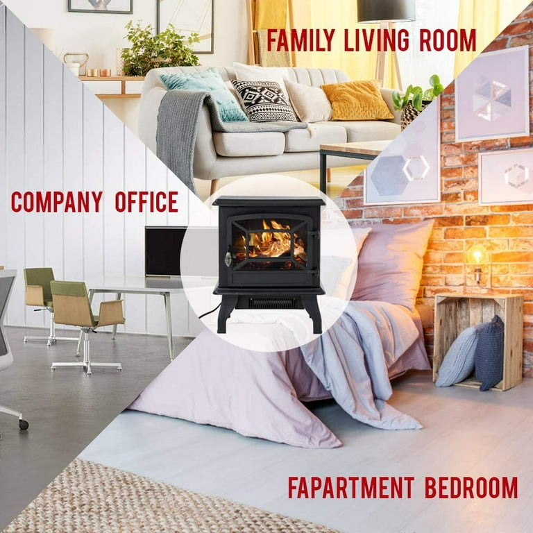 FDW Electric Fireplace Heater Stove Portable Space Heater Freestanding  Fireplace for Home Office with Realistic Log Flame Effect 1500W CSA  Approved Safety 20Wx17Hx10D,Black - Walmart.com