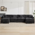 thumbnail image 3 of 146.5” Black Modular Sofa, 4 Seater U Shaped Chenille Sectional for Living Room, Cloud Couch with Ottoman, Sofá moderno, 3 of 10