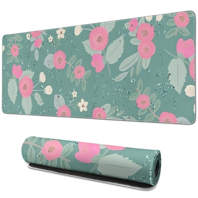 Groovy Vintage Flowers Mouse Pad - Large, Non-Slip Rubber Base, Cute Design with Stitched Edges - Perfect Accessory for Computer, Laptop, Home Office Decor - 31.5x11.8 inches