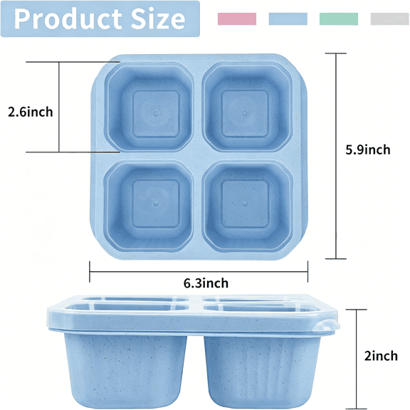 ACDANC 4 Pack Travel Snackle Box Container with Lid, 4 Compartment Snack Bento Boxes with Clear Lids, Wheat Straw Lunch Food Containers for Work Travel, Multicolor
