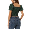thumbnail image 3 of INSPIRE CHIC Floral Smocked Tops for Women's Puff Sleeve Crop Top Summer Casual Blouse Green M, 3 of 5