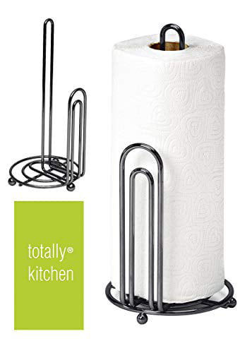 Totally Kitchen Premium Metal Paper Towel Holder Chrome Durable Metal Design Easy Tear Standing Paper Towel Dispenser Accommodates All Roll Sizes 