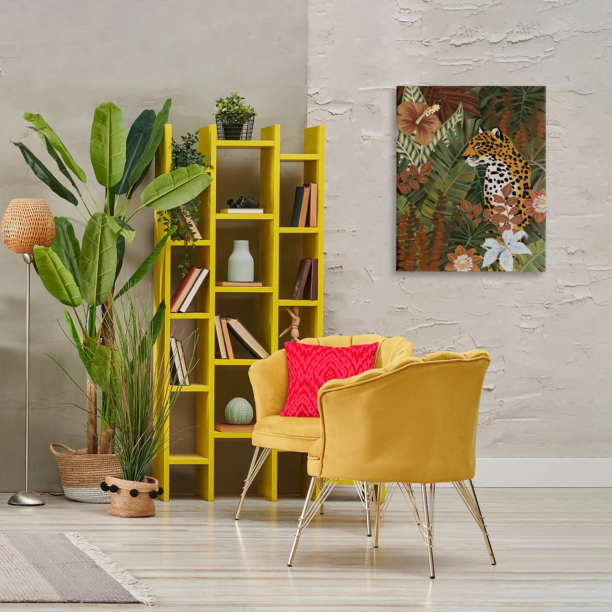 Stupell Industries Hibiscus Jungle Leopard Animals Painting Wrapped Canvas Art Print Wall Art, 24 x 30