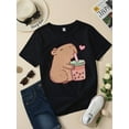 thumbnail image 1 of Women'S 100% Cotton Round Neck Short Sleeve T-Shirt - Casual Summer Top with Cute Hamster & Bubble Tea Graphic, Lightweight & Breathable, Casual Wear | Playful Print | Comfortable Fit, 1 of 7