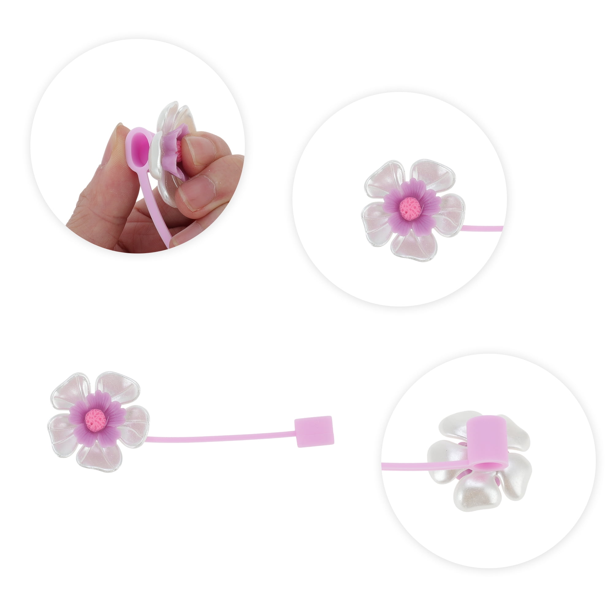 Unique Bargains 4Pcs Flower Straw Cover Cap Silicone Straw Covers for Drinkware Purple