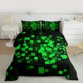 thumbnail image 3 of Homewish Fashion Square Honeycomb Bedding Comforter Set for Teen, Neon Gradient Abstract Twin Comforter Sets, Green Checkered Reversible Bedding Set, Lightweight Room Decor, 2pcs, 3 of 9
