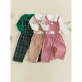 thumbnail image 3 of RUINIXCW Baby Boys Fall Outfit, Plaid Long Sleeve Romper with Pants and Bow Tie, 3 of 8