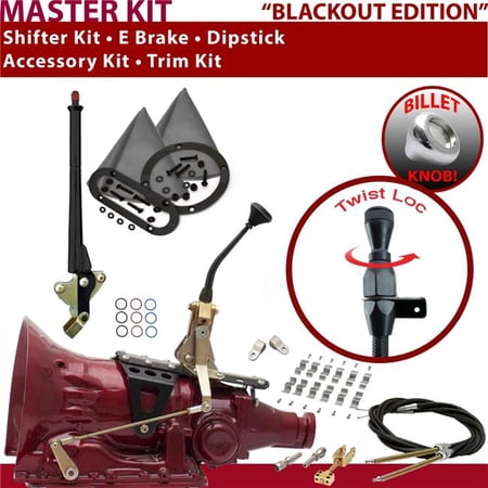 American Shifter AOD Shifter Kit Black 8 in. E Brake Cable Clamp Clevis Trim Kit Dipstick for ED5D7