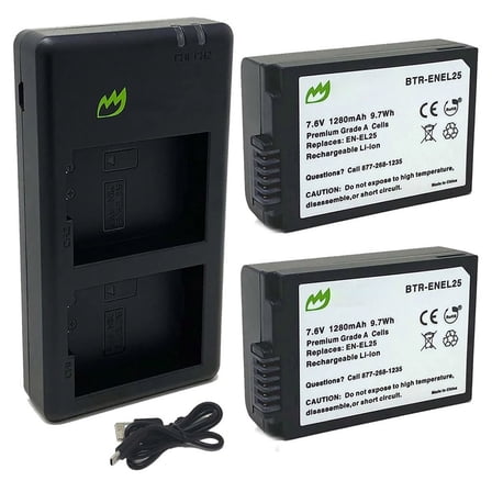 Replacement for Nikon Z50 Battery (2-Pack, 1280mAh) and USB Dual Charger