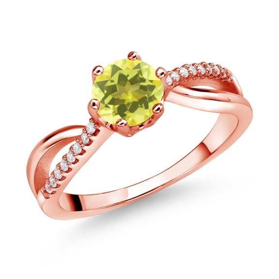 Gem Stone King 18K Rose Gold Plated Silver Ring Round Mystic Topaz and Moissanite (1.08 Cttw) (Size 8)