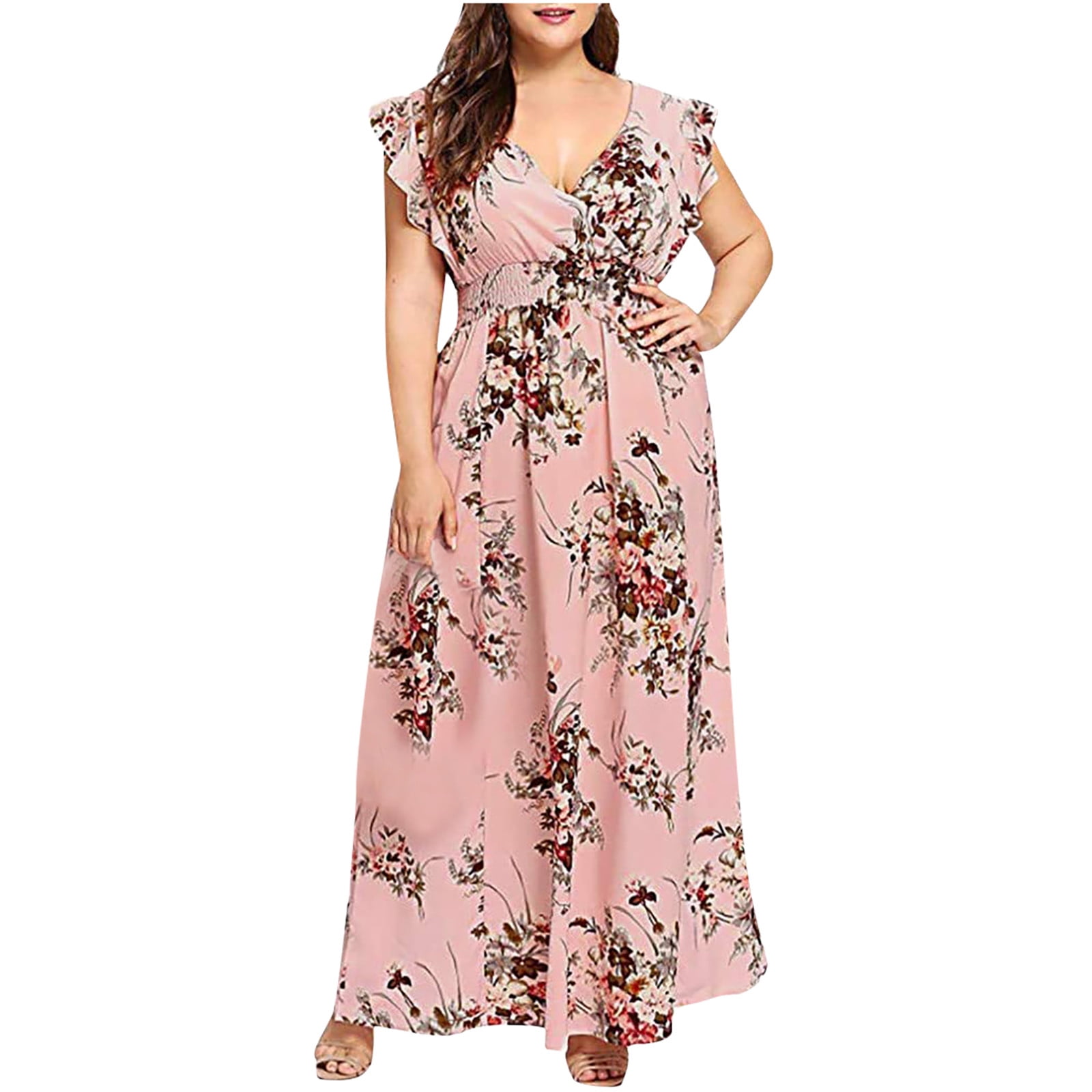 Fesfesfes Plus Size Dress for Women V Neck Bohemian Dress Casual Dress Oversized Long Dress 10-18 - Walmart.com