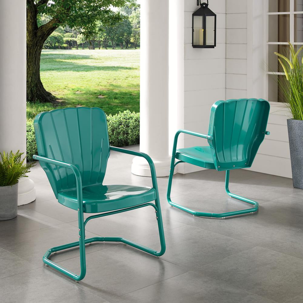 Crosley Furniture Ridgeland Metal Patio Chair in Turquoise (Set of 2)