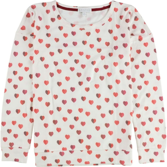 P.J. Salvage Womens Split Colored Hearts Pajama Sweater, Off-White, Small
