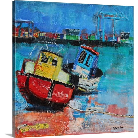 Great BIG Canvas | "Two Jolly Fishing Boats 2012, acrylic/ paper collage" Canvas Wall Art - 30x30